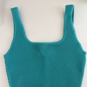 Babaton Blue Ribbed Fitted Tank Top
